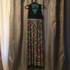 Maxi Dress sz 10 black patterned sleeveless